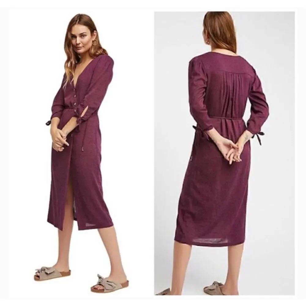 Free People NWT Zappora midi endless summer button down wrap boho formal dress L